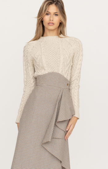 Midi frill-trimmed wool skirt